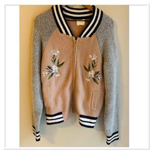 Anthropologie Pink and Gray Varsity Jacket